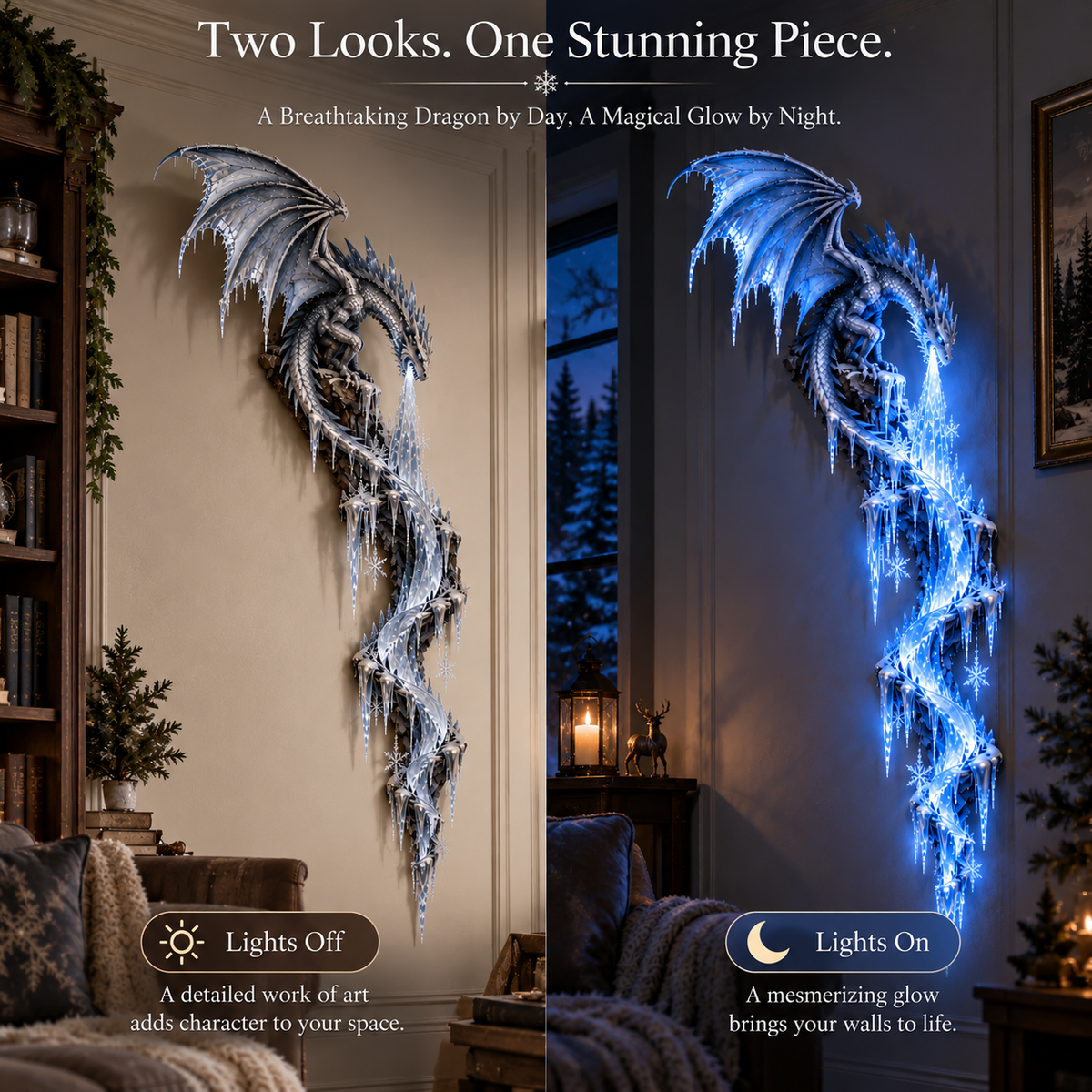 💙Frostbound Dragon—Illuminated 3D Wall Sculpture ❄️🐉