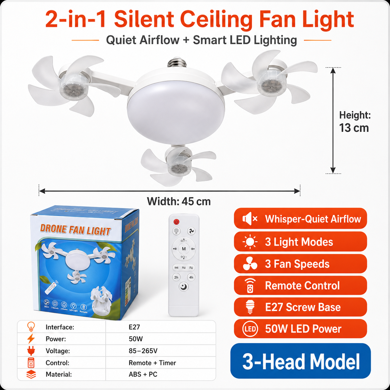 🌎Ends Today: 70% OFF!🔥❄️Stay Cool & Bright💡 2-in-1 Ceiling Fan Light 🏠Perfect for Bedrooms, Kitchens & Garages