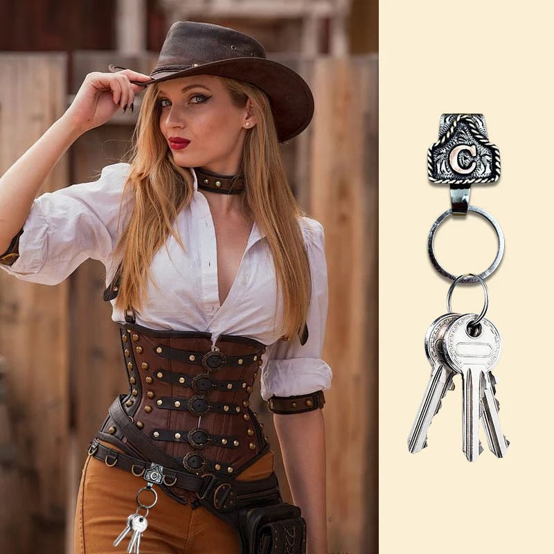Vintage Brass Initial Cow Tag Keychain