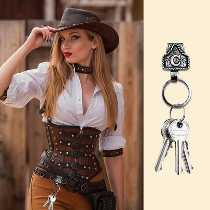Vintage Brass Initial Cow Tag Keychain