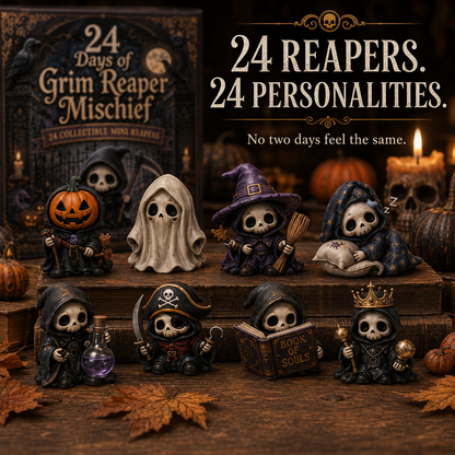 ✈️Last Day 50% OFF✨🔥Last Day 50% OFF-💀24 DAYS OF GRIM REAPER MISCHIEF|A Tiny Reaper Awaits Behind Every Door👻