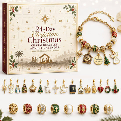 ✈️Last Day 50% OFF✨🎄24-Day Christian Christmas Charm Bracelet Advent Calendar