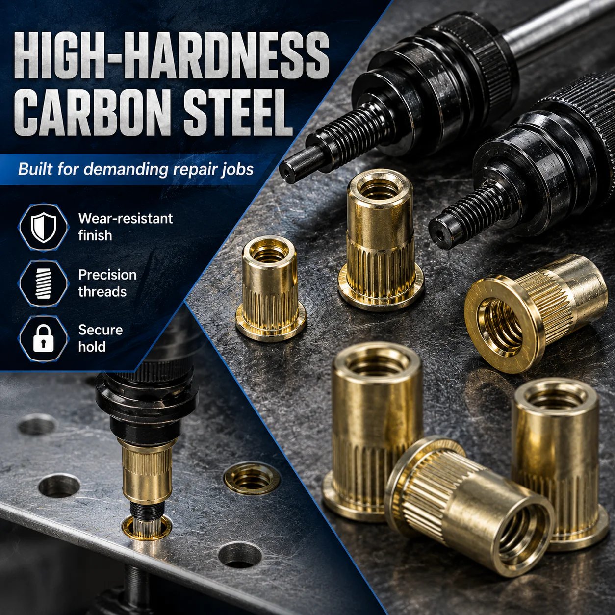 Carbon steel rivet nut set (including M3–M8 sizes)