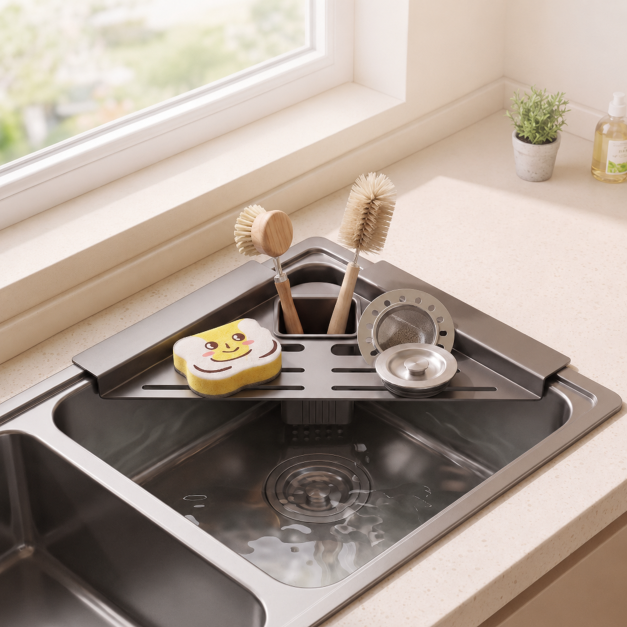 🔥Stainless Steel Corner Sink Drain Rack | Kitchen Organizer🏠
