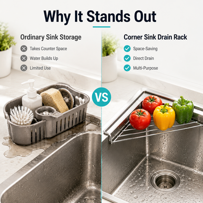 🔥Stainless Steel Corner Sink Drain Rack | Kitchen Organizer🏠