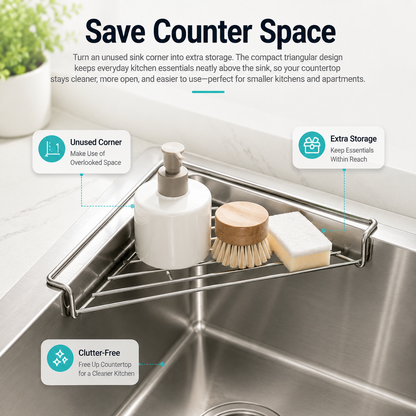 🔥Stainless Steel Corner Sink Drain Rack | Kitchen Organizer🏠