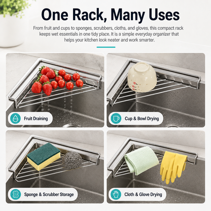 🔥Stainless Steel Corner Sink Drain Rack | Kitchen Organizer🏠