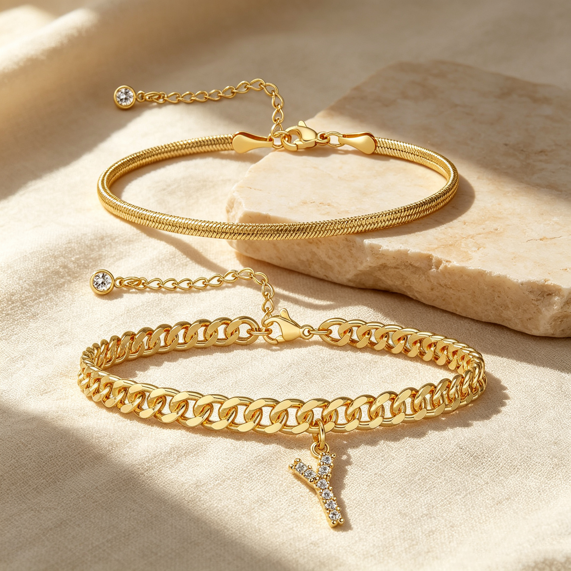 ✨ Gold Initial Anklet – 14K Gold Plated, Waterproof Adjustable Letter Pendant, Stackable Beach Jewelry