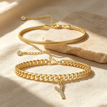 ✨ Gold Initial Anklet – 14K Gold Plated, Waterproof Adjustable Letter Pendant, Stackable Beach Jewelry