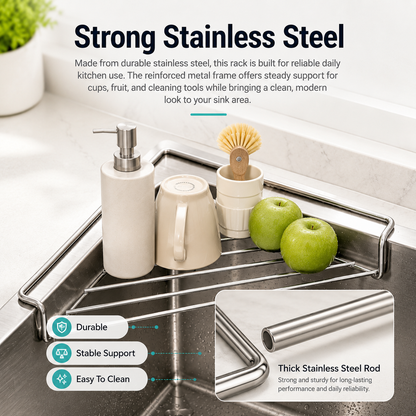 🔥Stainless Steel Corner Sink Drain Rack | Kitchen Organizer🏠