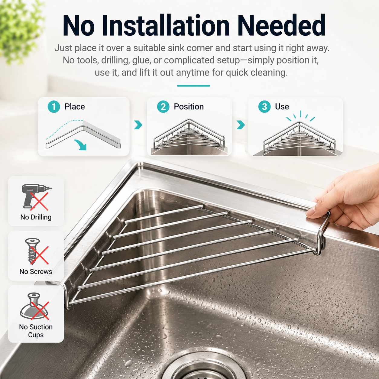 🔥Stainless Steel Corner Sink Drain Rack | Kitchen Organizer🏠