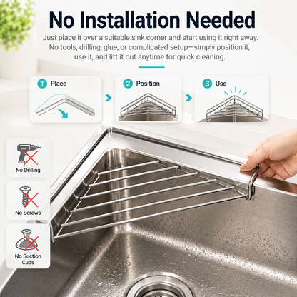 🔥Stainless Steel Corner Sink Drain Rack | Kitchen Organizer🏠