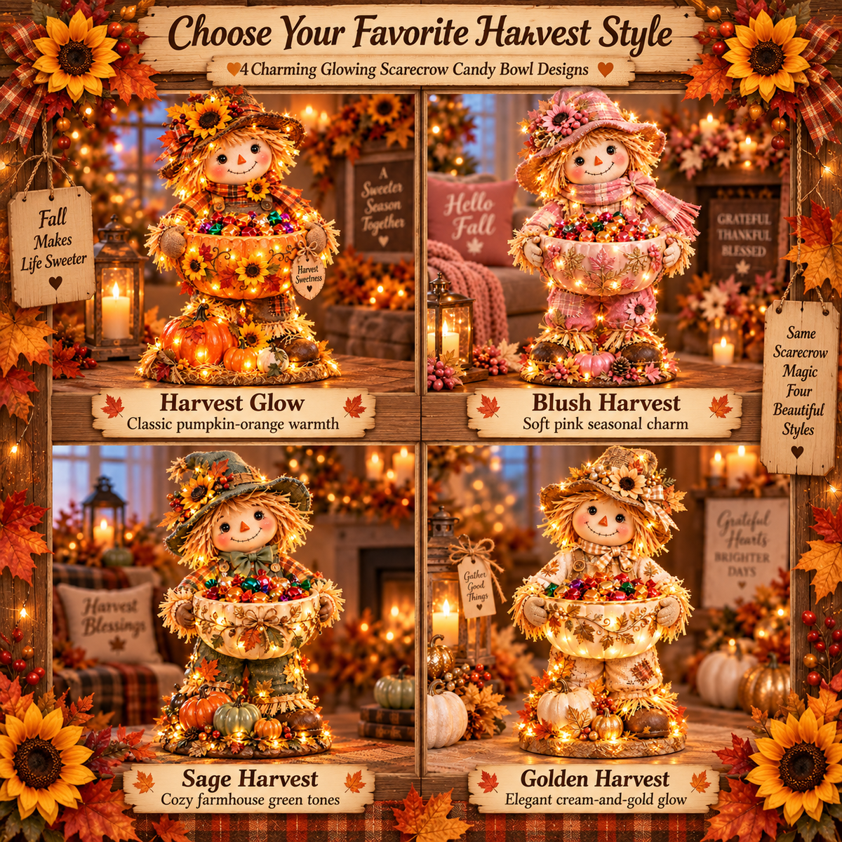 🎃🍂 Harvest Glow – Light-Up Scarecrow Candy Bowl | Halloween & Fall Porch Decor