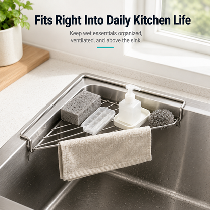 🔥Stainless Steel Corner Sink Drain Rack | Kitchen Organizer🏠