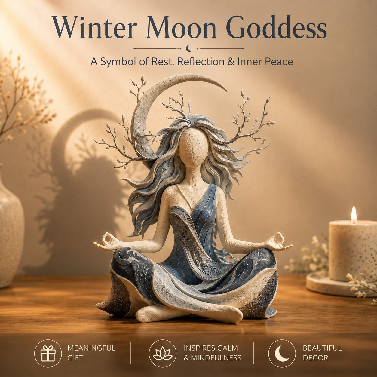 🌙 Inner Harmony Goddess Sculpture – Nature-Inspired Spiritual Home Decor ✨