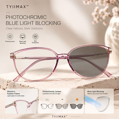🏅Best Seller🕶️ Oversized Fashion Prescription Glasses – Trendy Photochromic Lenses with Blue Light Blocking ✨
