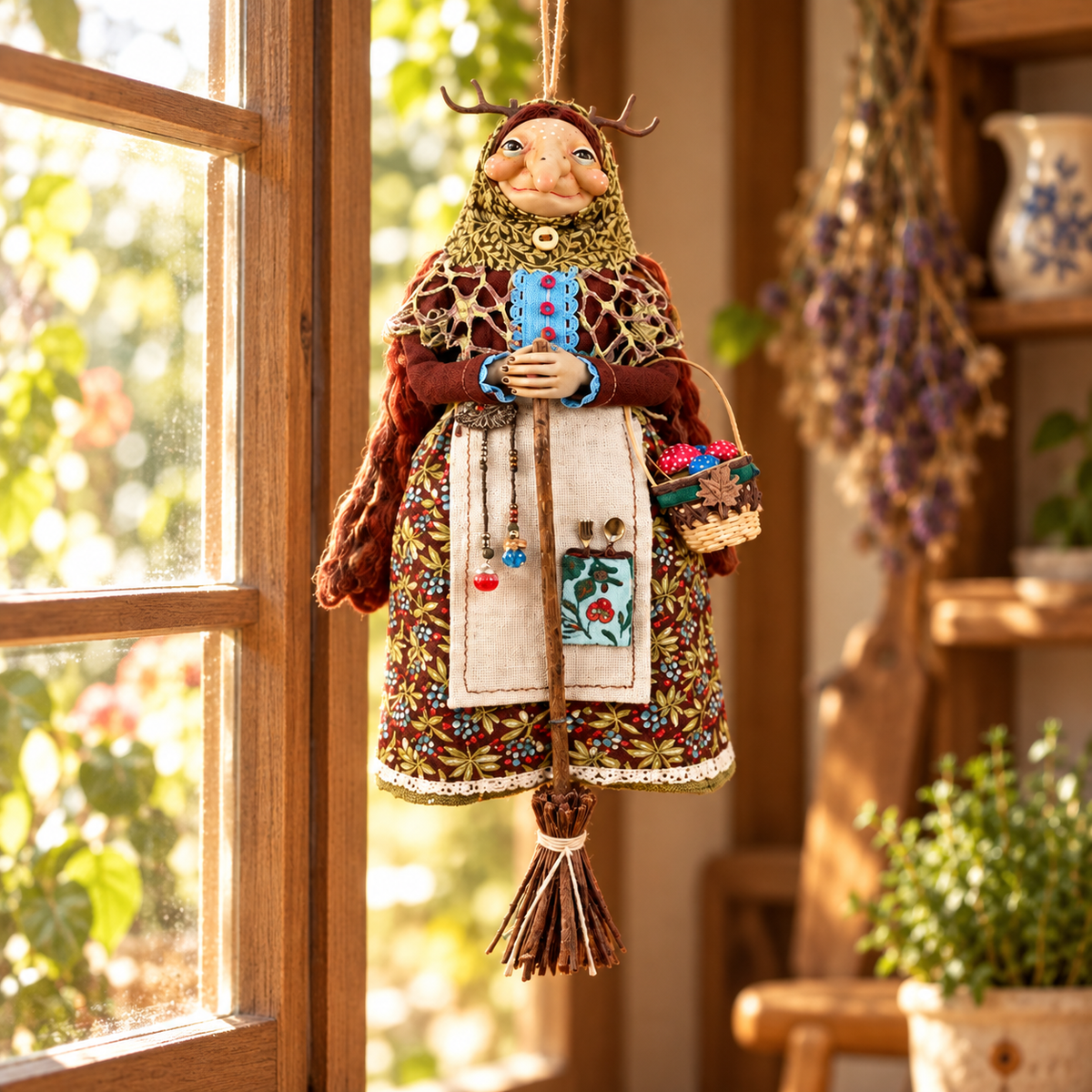 🧙‍♀️✨ Handmade Kitchen Witch Doll – Whimsical Home & Kitchen Decor