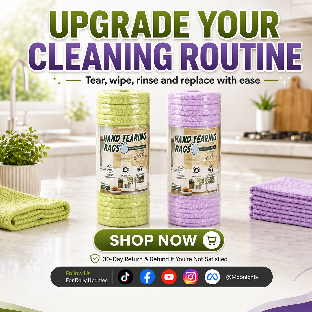 🧼 Reusable Cleaning Cloth Roll ✨ Tear Off, Wash & Reuse