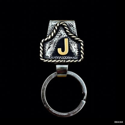 Vintage Brass Initial Cow Tag Keychain