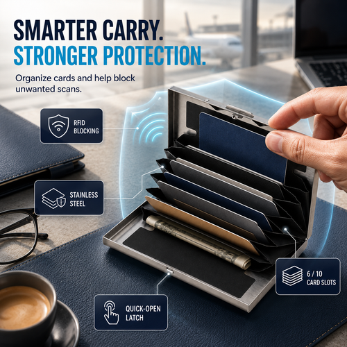 🔥RFID-Blocking Stainless Steel Card Wallet – Organized, Secure & Pocket-Ready 🔒