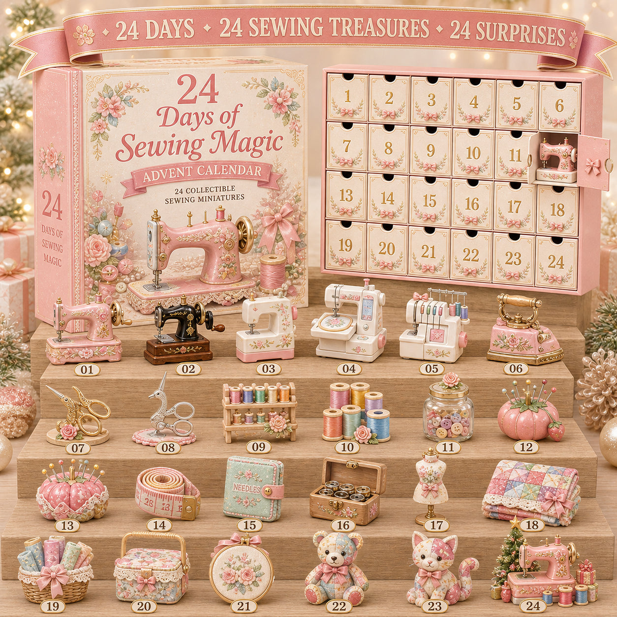 ✈️Last Day 50% OFF✨24 Days of Sewing Magic Advent Calendar – 24 Collectible Sewing Miniatures for Crafters, Quilters & Sewing Lovers
