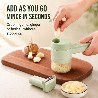 🌎Ends Today: 70% OFF!🔥🧄 4-in-1 Handheld Electric Chopper: Slice, Mince, Peel & Auto-Clean!