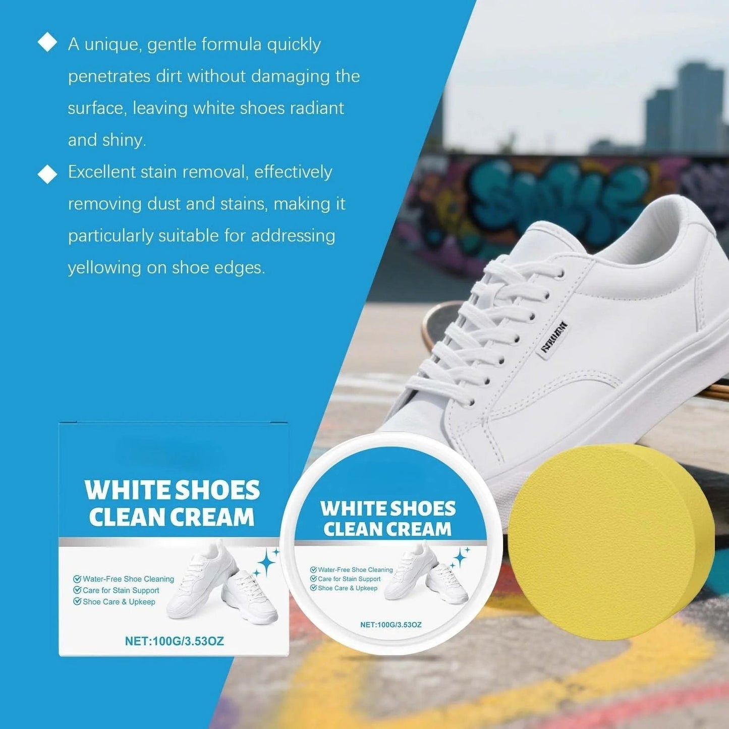 ✈️Last Day 50% OFF✨👟White Shoe Cleaner Cream | Multipurpose No-Wash Solid Comes with Sponge