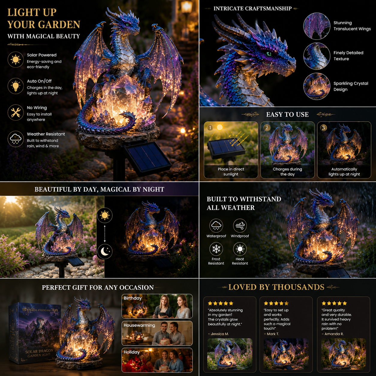 🏅2026 Best Selling Solar Garden Lights 🐉 Amethyst Crystal Dragon – Solar Dragon Crystal Garden Light✨️