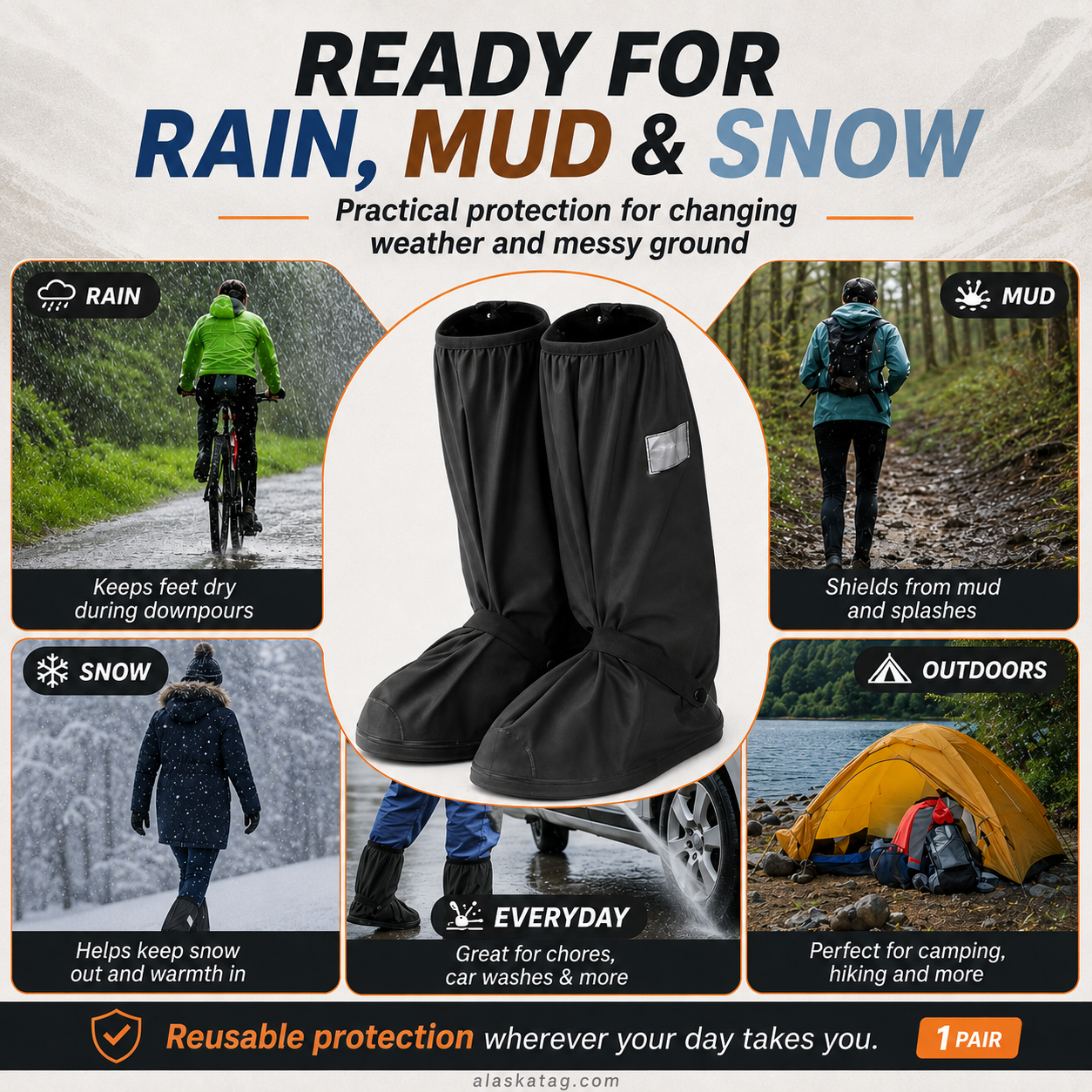 ✈️Last Day 50% OFF✨🌧️ Reusable Waterproof Boot Covers for Rain, Mud & Snow