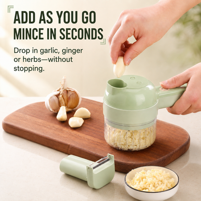 ⚡ 4-in-1 Handheld Electric Chopper – Slice, Mince, Peel & Clean 🧄