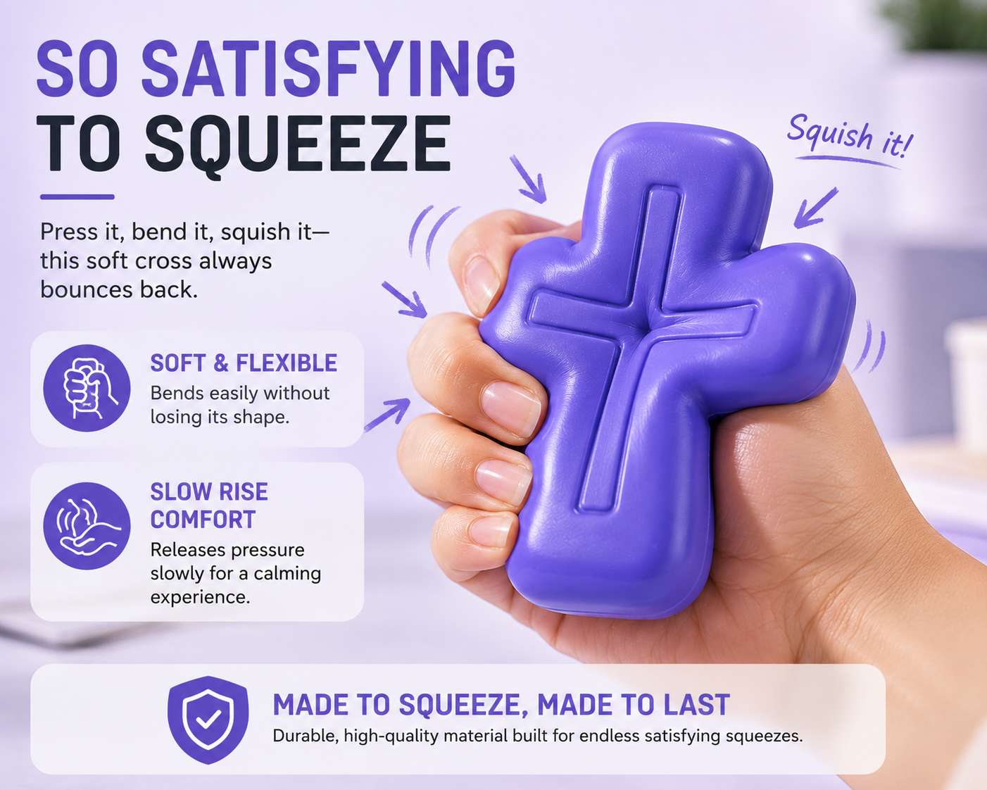 ✝️ Faith-Inspired Cross Squishy – Soft, Odor-Free & Satisfying Squeeze Toy