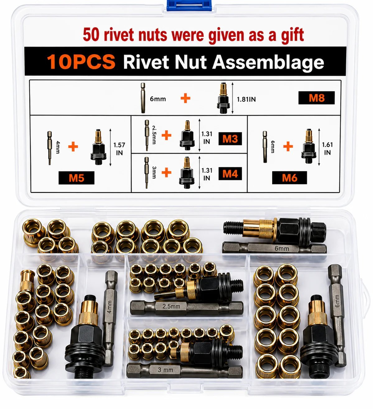 Carbon steel rivet nut set (including M3–M8 sizes)