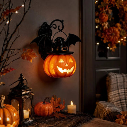 🔥50% OFF 🎃🦇 Bat Hat Pumpkin Wall Lamp – Halloween Decor