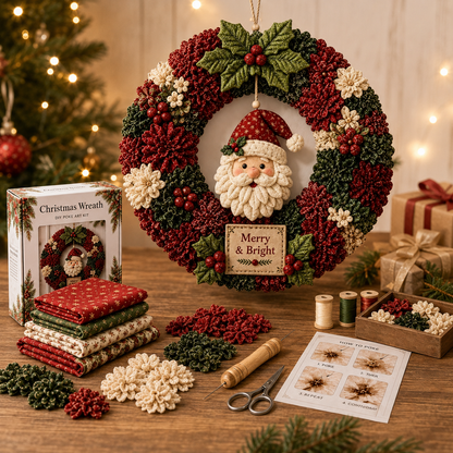 🎄 Christmas Fabric Wreath DIY Kit – Festive Holiday Door Decor