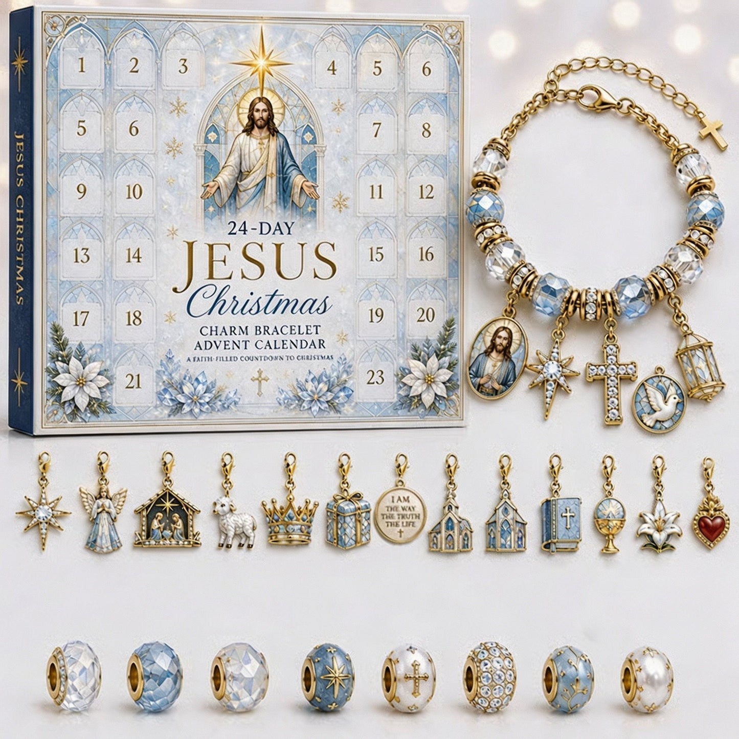✈️Last Day 50% OFF✨🎄24-Day Christian Christmas Charm Bracelet Advent Calendar