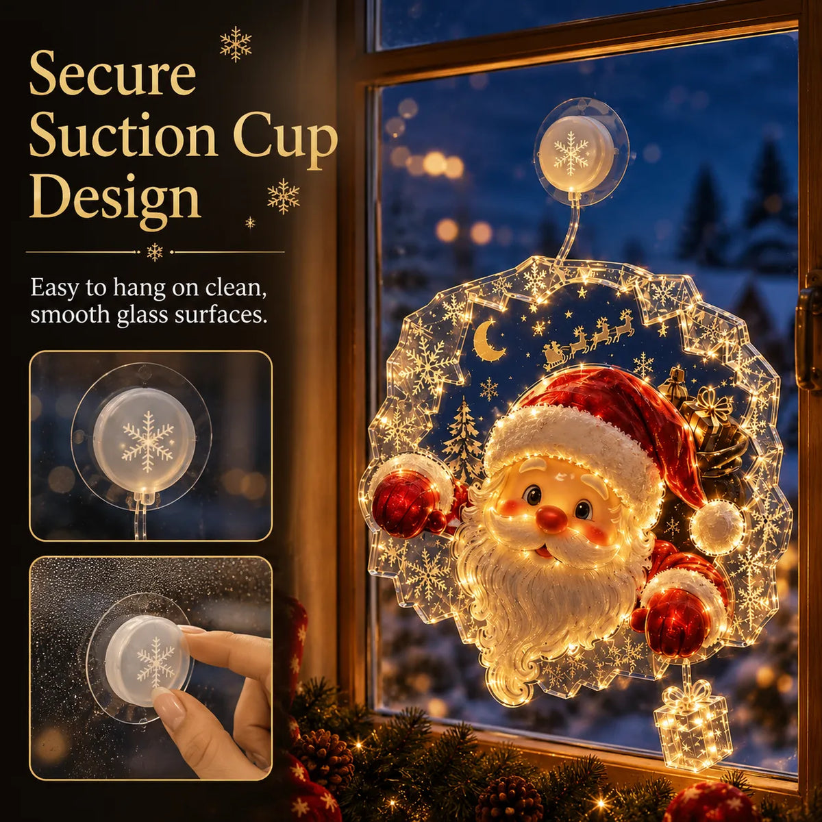 ✈️Last Day 50% OFF✨🎄Lighted Christmas Window Decoration with Suction Cup | Warm LED Window Light with Double-Layer Design & Multiple Festive Styles ✨