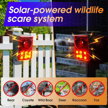 🔊 130dB SOLAR MOTION SENSOR ANIMAL ALARM 🔥 Flashing Light + Custom Recording