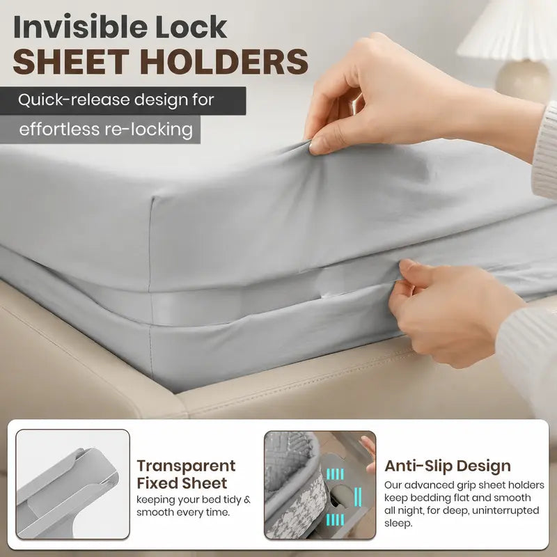 Hidden locking bed sheet holder installed on mattress