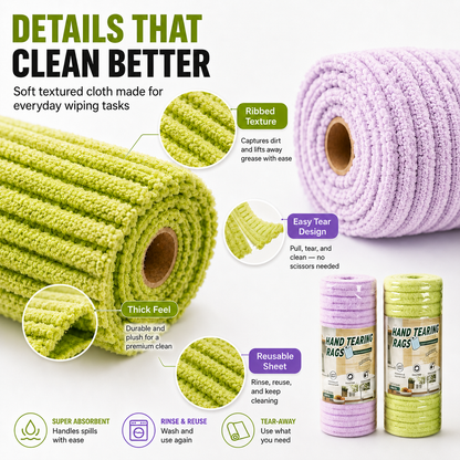 🧼 Reusable Cleaning Cloth Roll ✨ Tear Off, Wash & Reuse