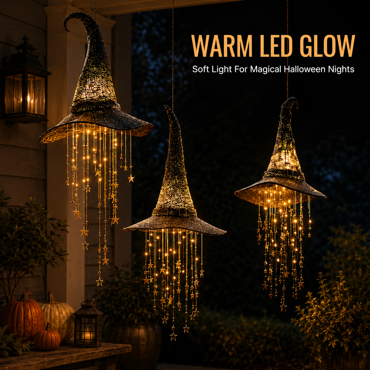 🧙‍♀️ Lighted Witch Hat Hanging Chime – Glowing Halloween Porch Decor ✨