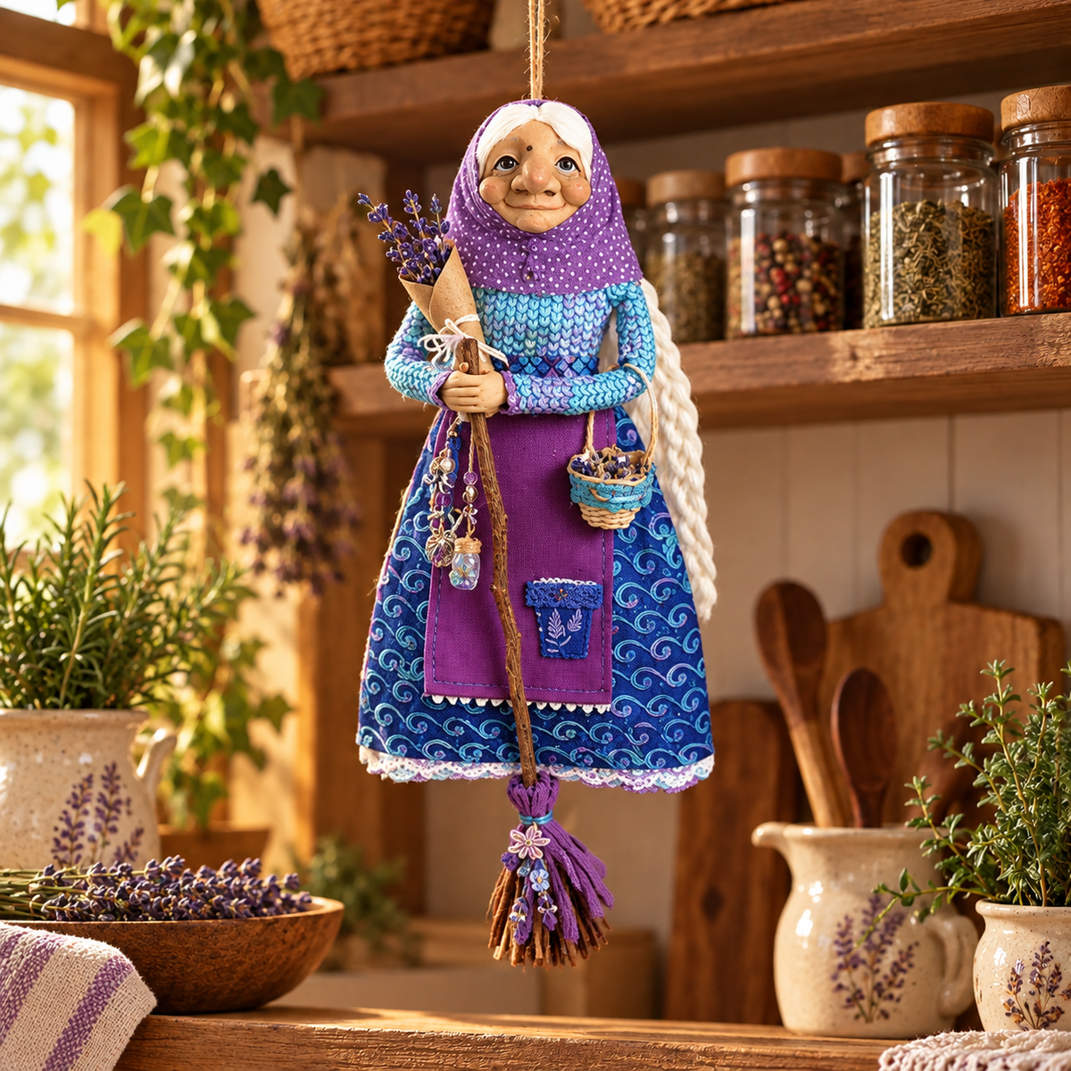 🧙‍♀️✨ Handmade Kitchen Witch Doll – Whimsical Home & Kitchen Decor