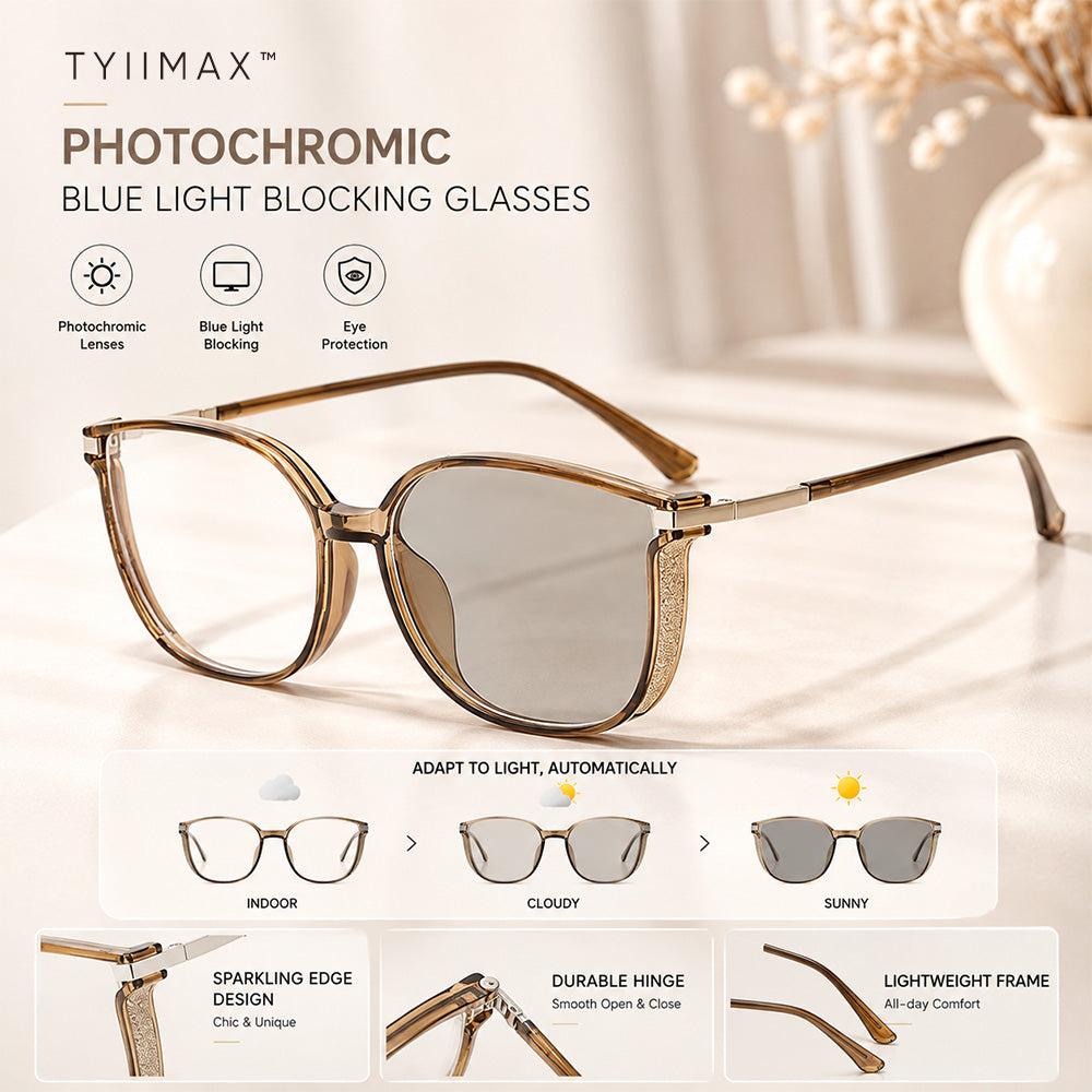 🏅Best Seller🕶️ Oversized Fashion Prescription Glasses – Trendy Photochromic Lenses with Blue Light Blocking ✨