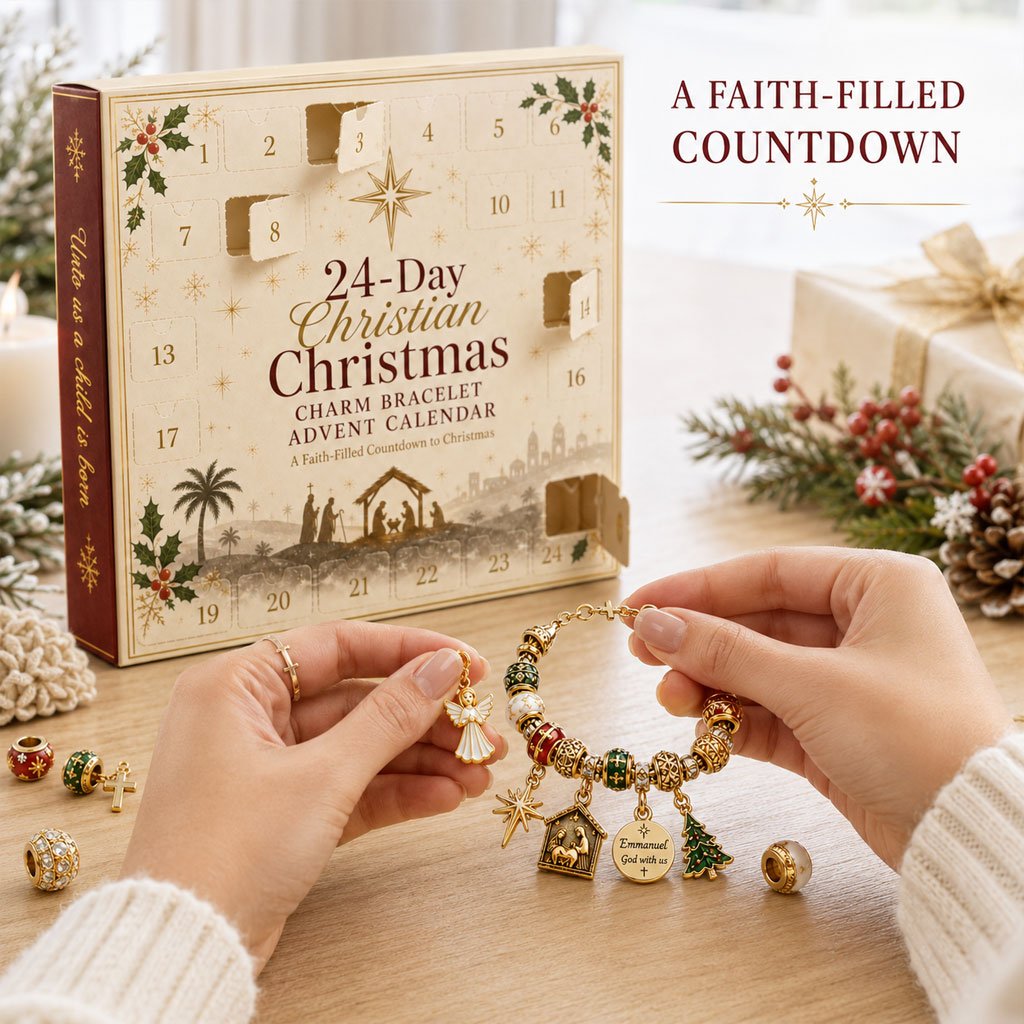 ✈️Last Day 50% OFF✨🎄24-Day Christian Christmas Charm Bracelet Advent Calendar