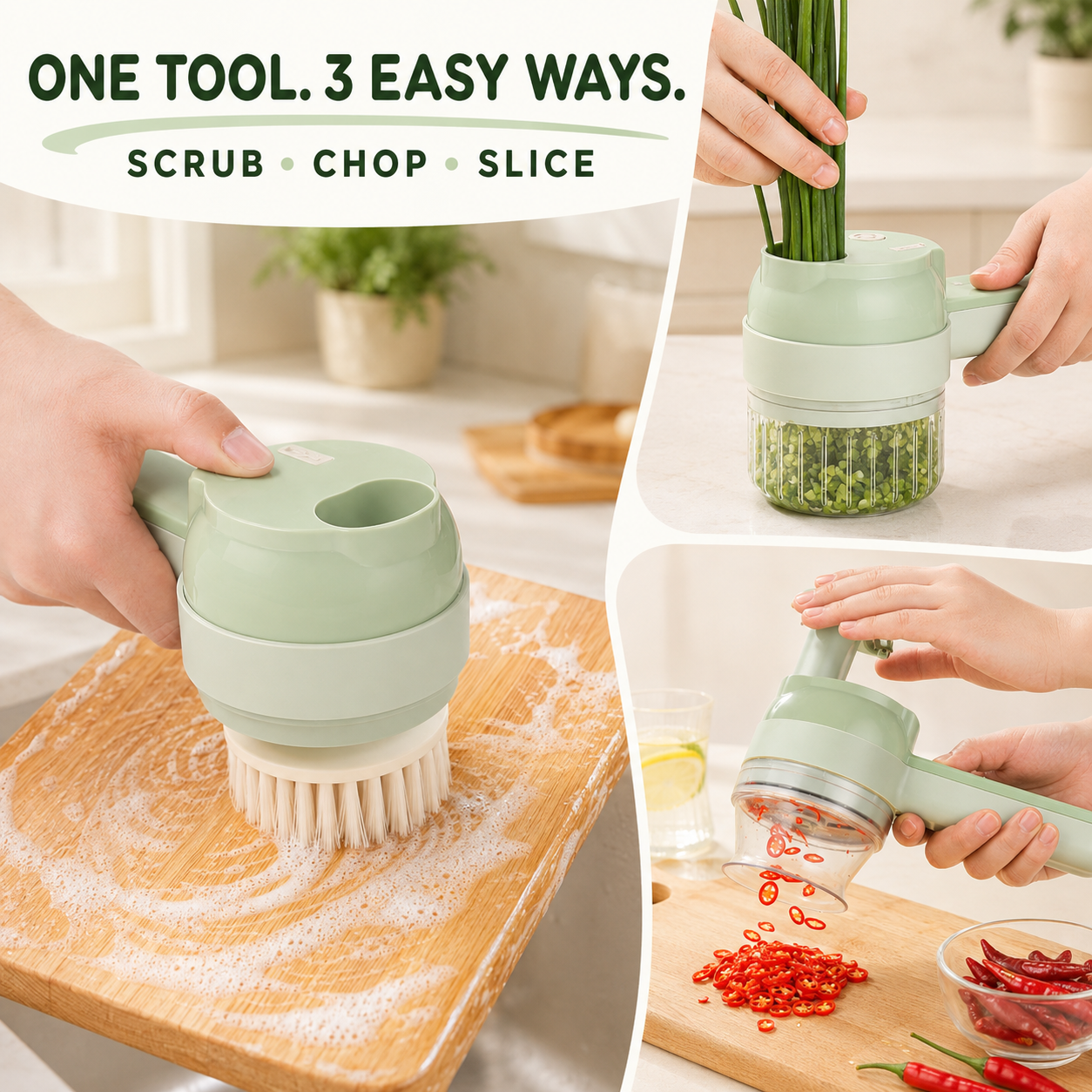 ⚡ 4-in-1 Handheld Electric Chopper – Slice, Mince, Peel & Clean 🧄