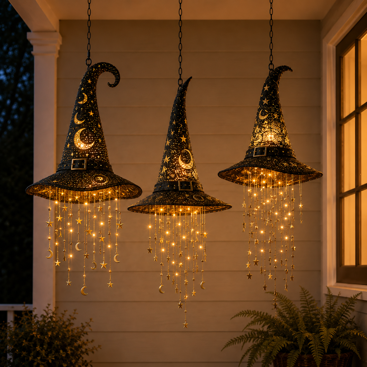 🧙‍♀️ Lighted Witch Hat Hanging Chime – Glowing Halloween Porch Decor ✨