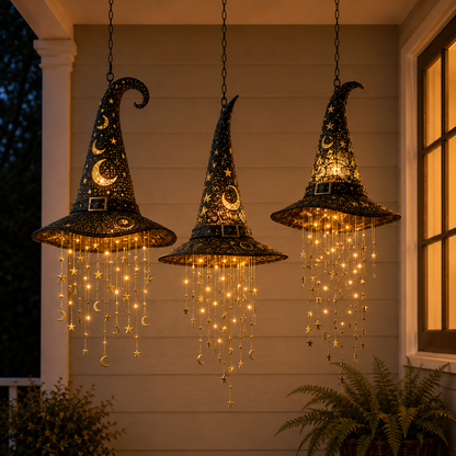 🧙‍♀️ Lighted Witch Hat Hanging Chime – Glowing Halloween Porch Decor ✨