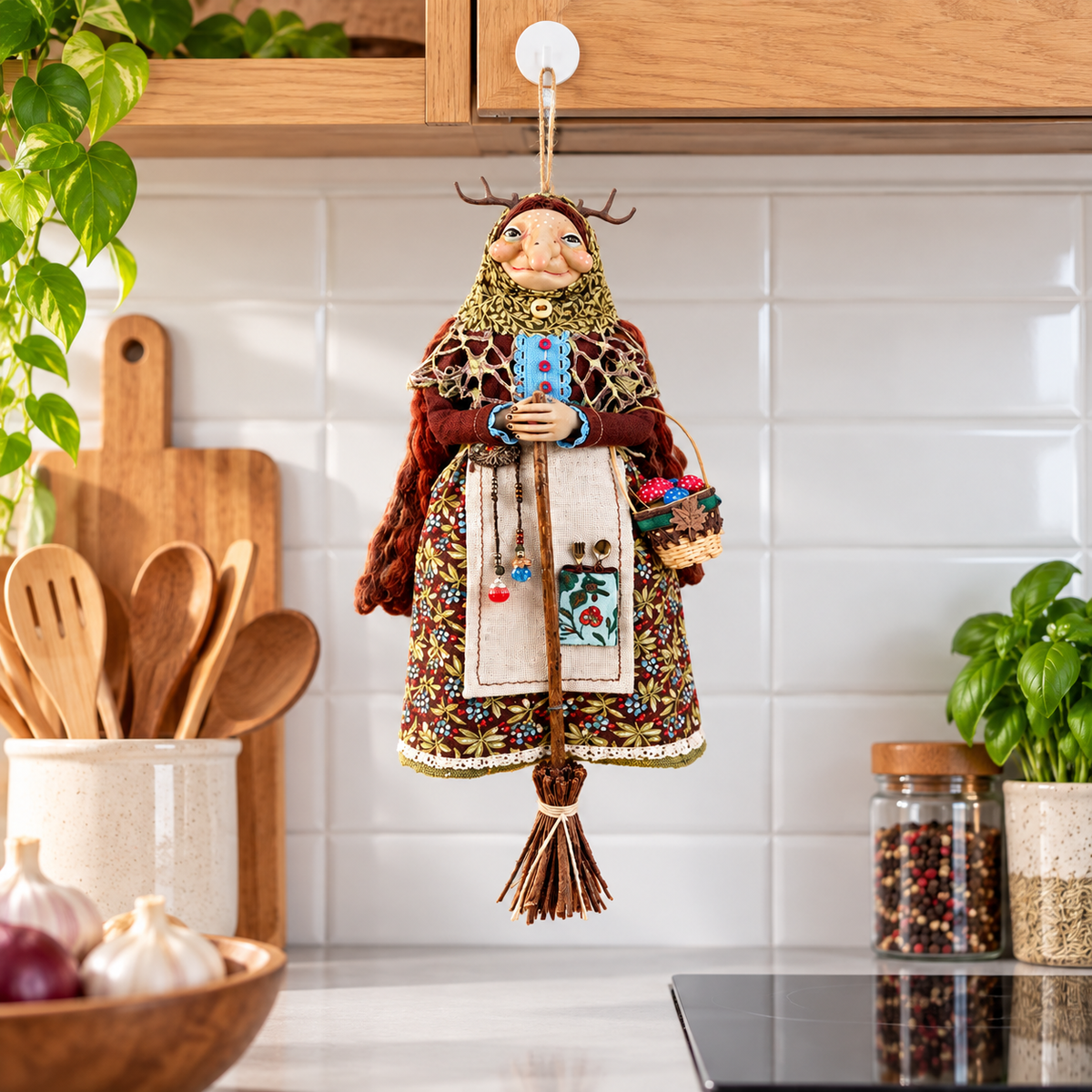 🧙‍♀️✨ Handmade Kitchen Witch Doll – Whimsical Home & Kitchen Decor