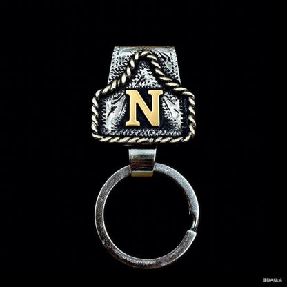 Vintage Brass Initial Cow Tag Keychain