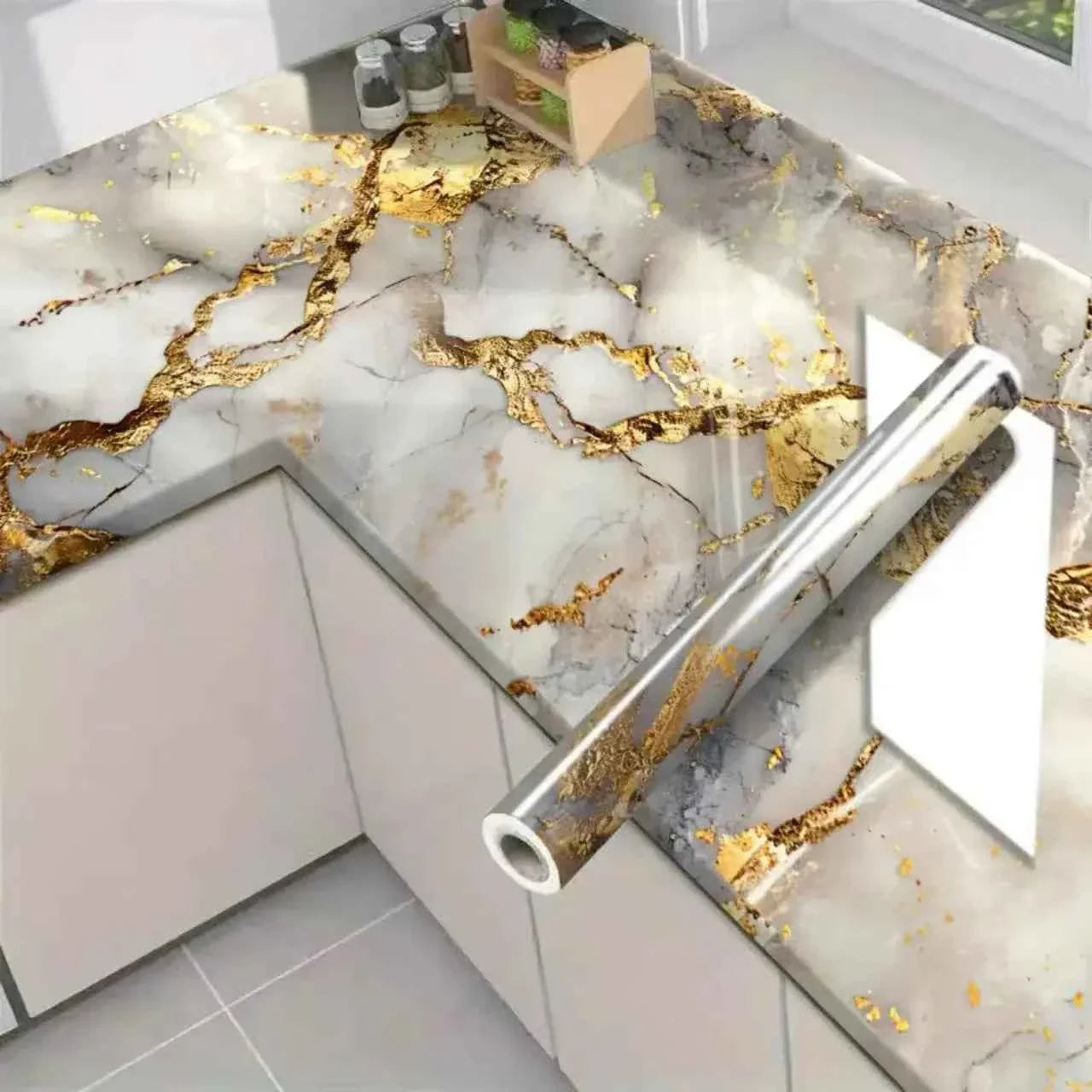 Gold Marble Pattern Self-Adhesive Wallpaper Roll