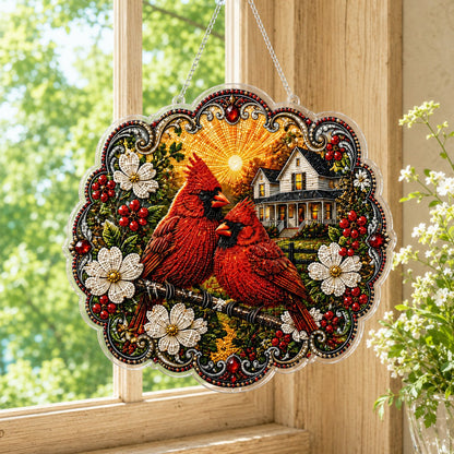 ✨Beginner-Friendly-🐦Cardinals & Sunrise Diamond Art Hanging Ornament Kit